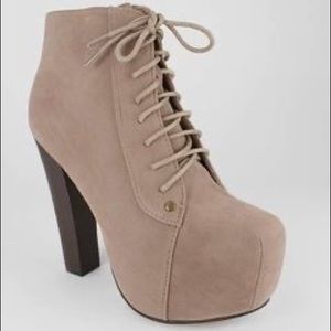Faux Suede Lace-Up Platform Heels